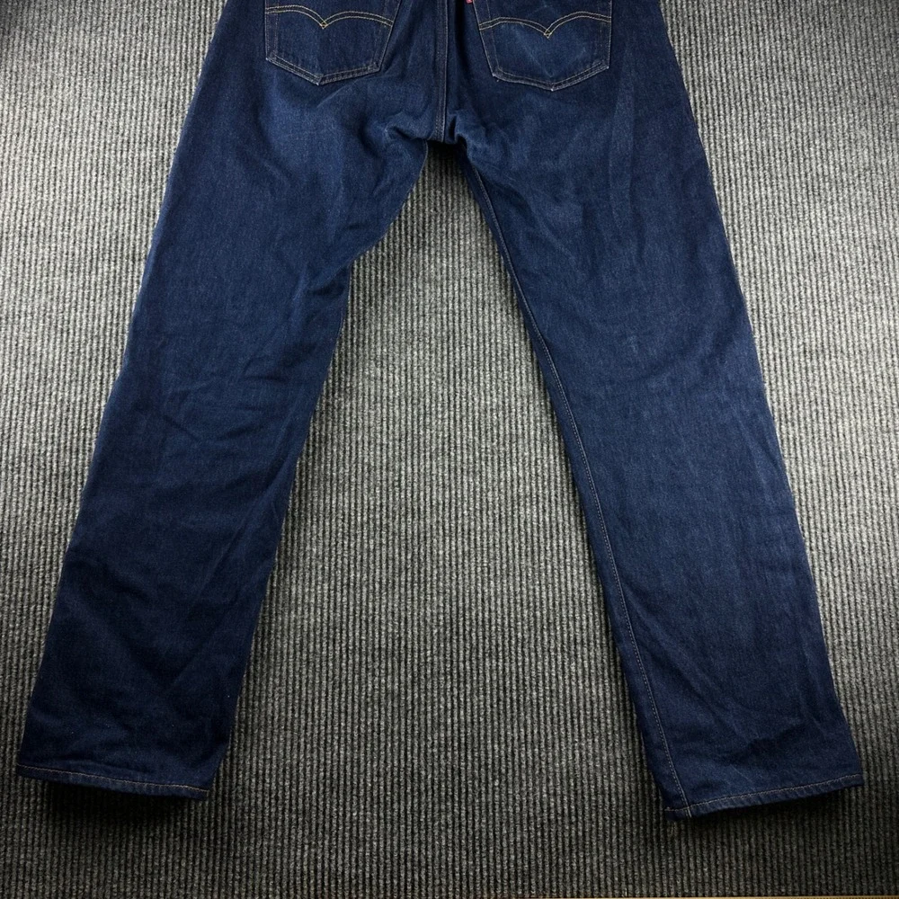 Levis 501 Original Fit Jeans Mens 34x34 Dark Indigo Blue Straight Leg Denim
